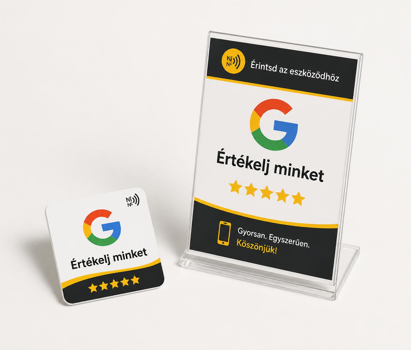 Google Review NFC matrica és asztali stand